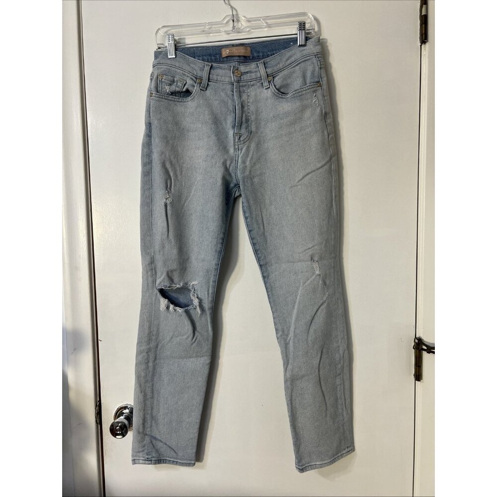 7 for all Mankind Josefina light wash Luxe vintage Skinny jean 27 Distressed